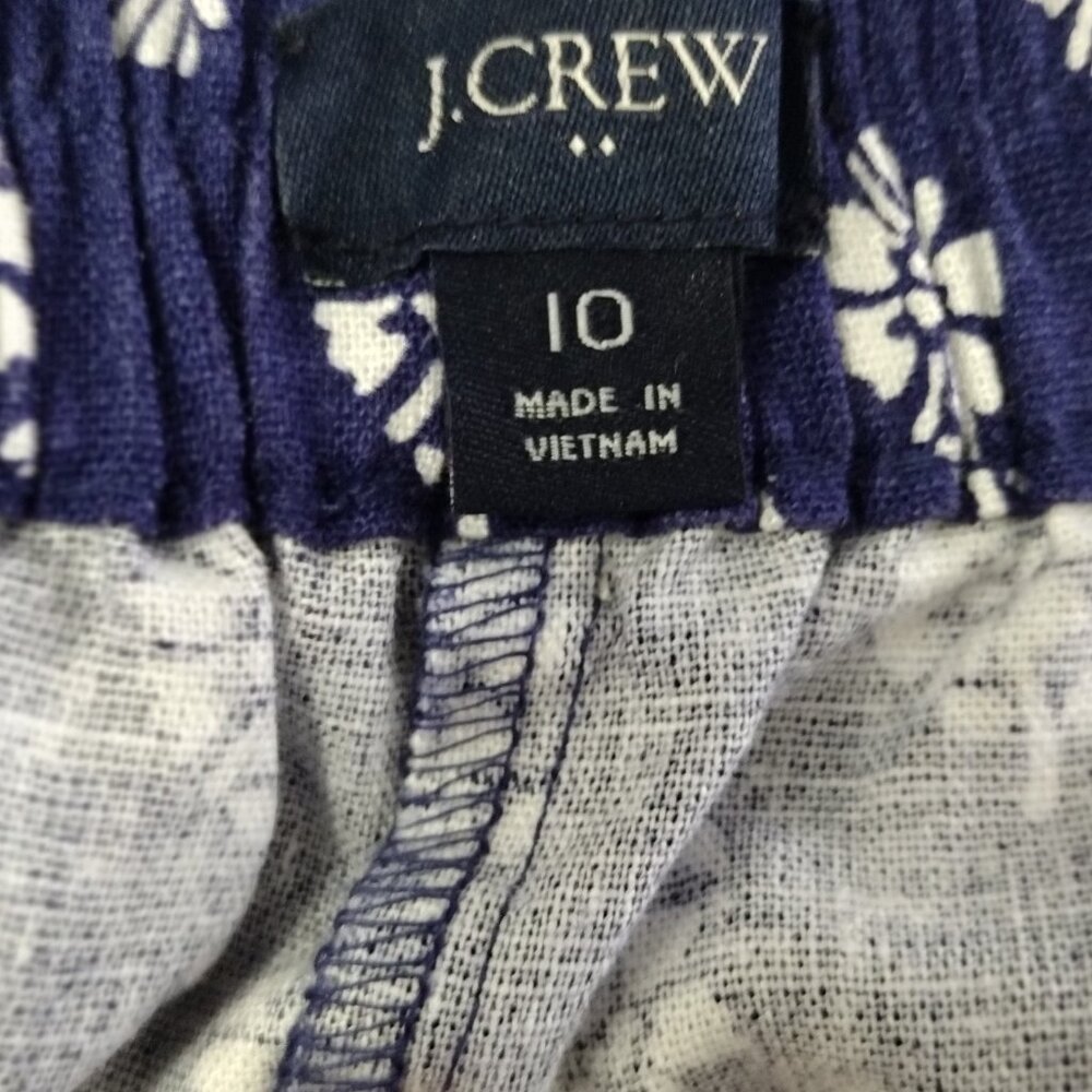 J.Crew Women’s Linen Blend Shorts Size 10 Navy White Floral Elastic Waist Summer - Picture 8 of 9